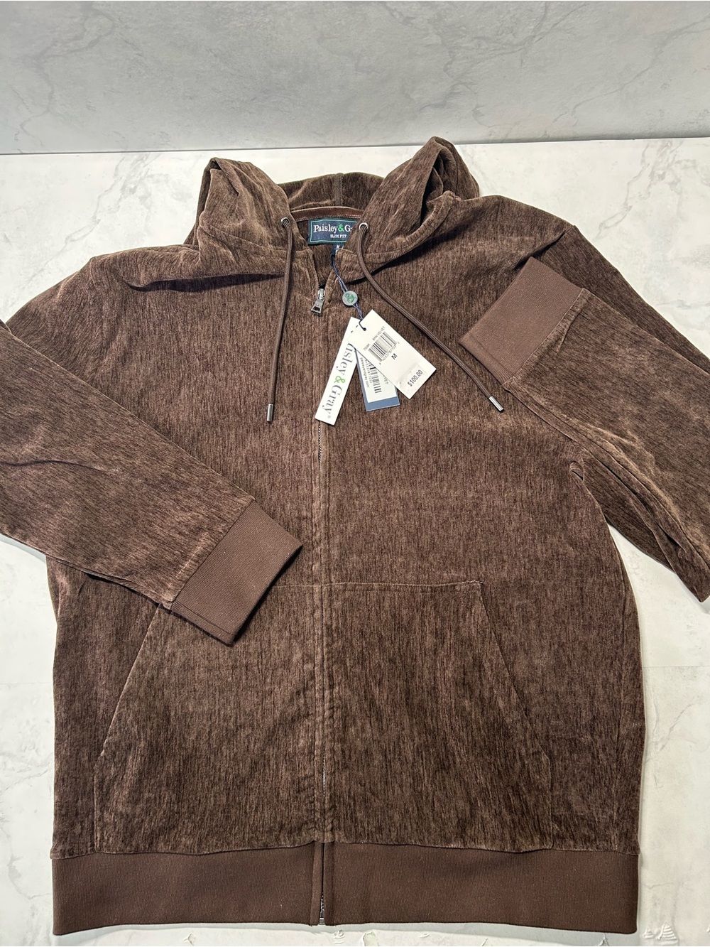 Paisley & Gray Men’s M Brown Velour Full Zip Hoodie Slim Fit NWT $100